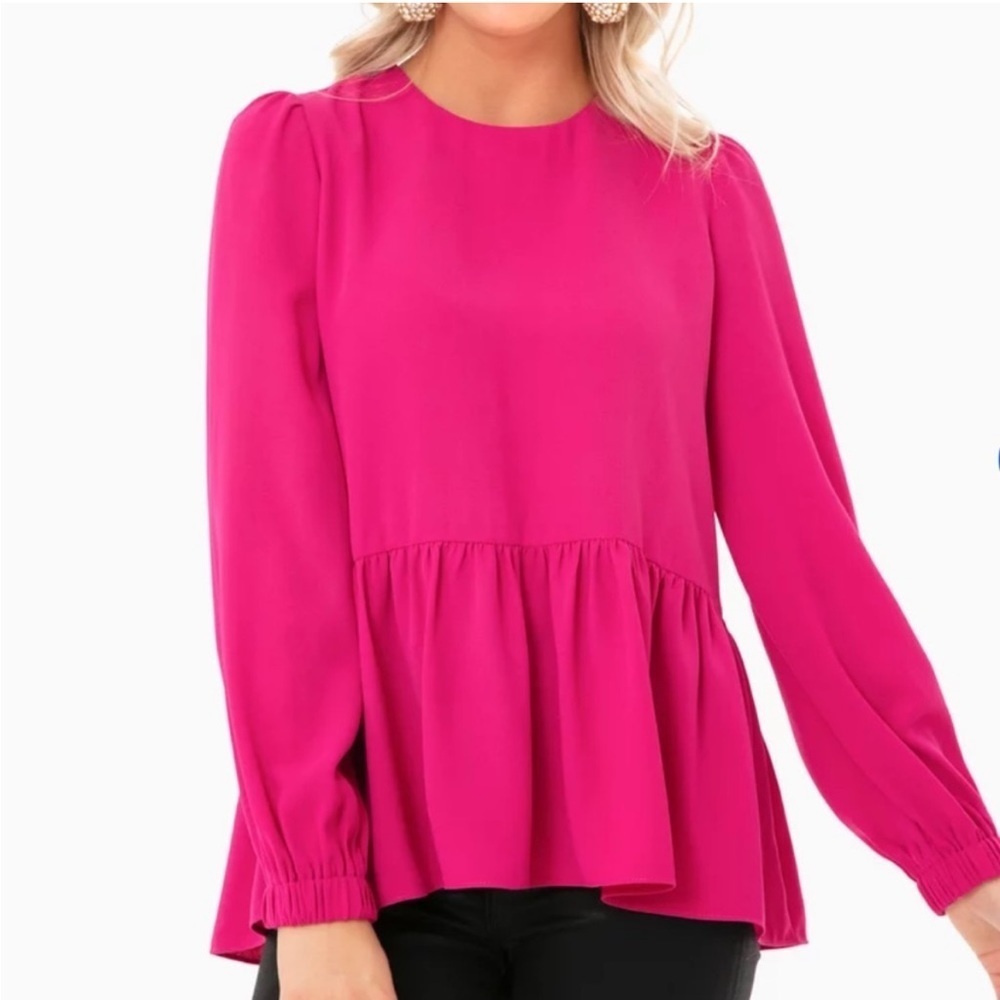 Tuckernuck Pomander Place Carlota Peplum Blouse in Fuchsia Pink New Size XS